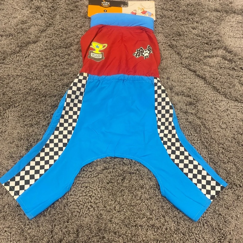 Racing Stripe Dog Jumpsuit - Red & Blue